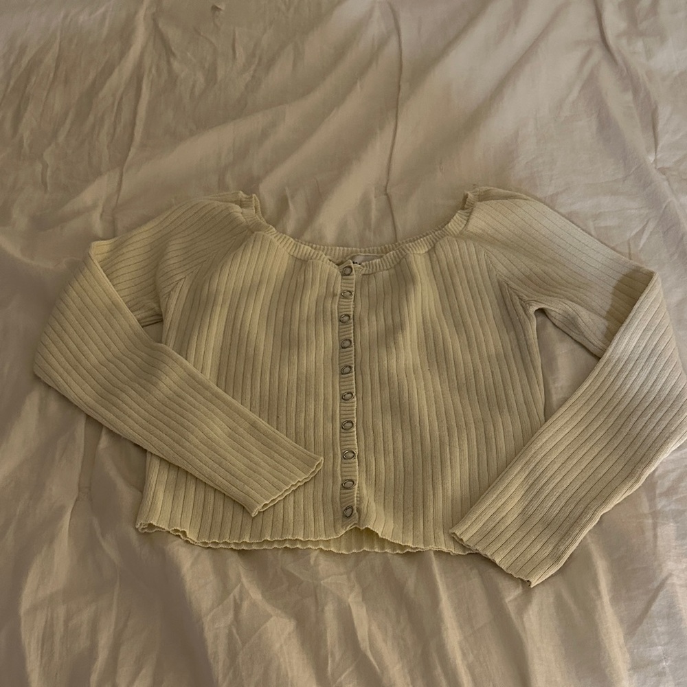 Princess Polly Off-White Ribbed Cardigan
